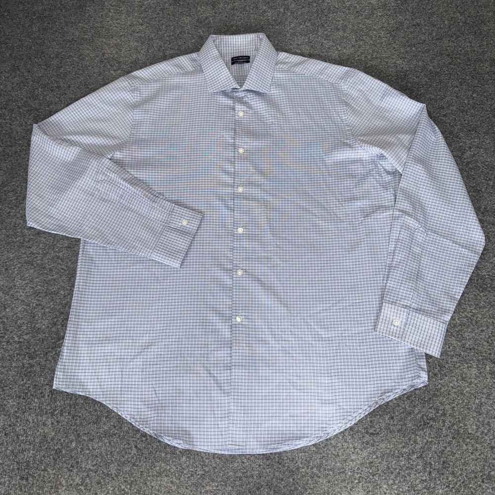 Van Heusen Mens XL Slim Fit Wicking Blue Check Dress Shirt 17-17.5 34/35